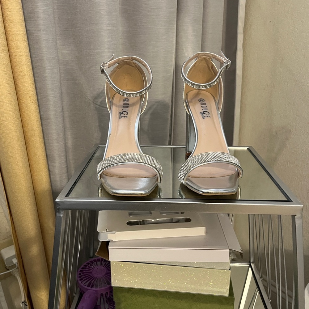Adams Silver Ankle Strap Heels